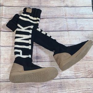 Victoria Secret Pink Black and White Knit Boots